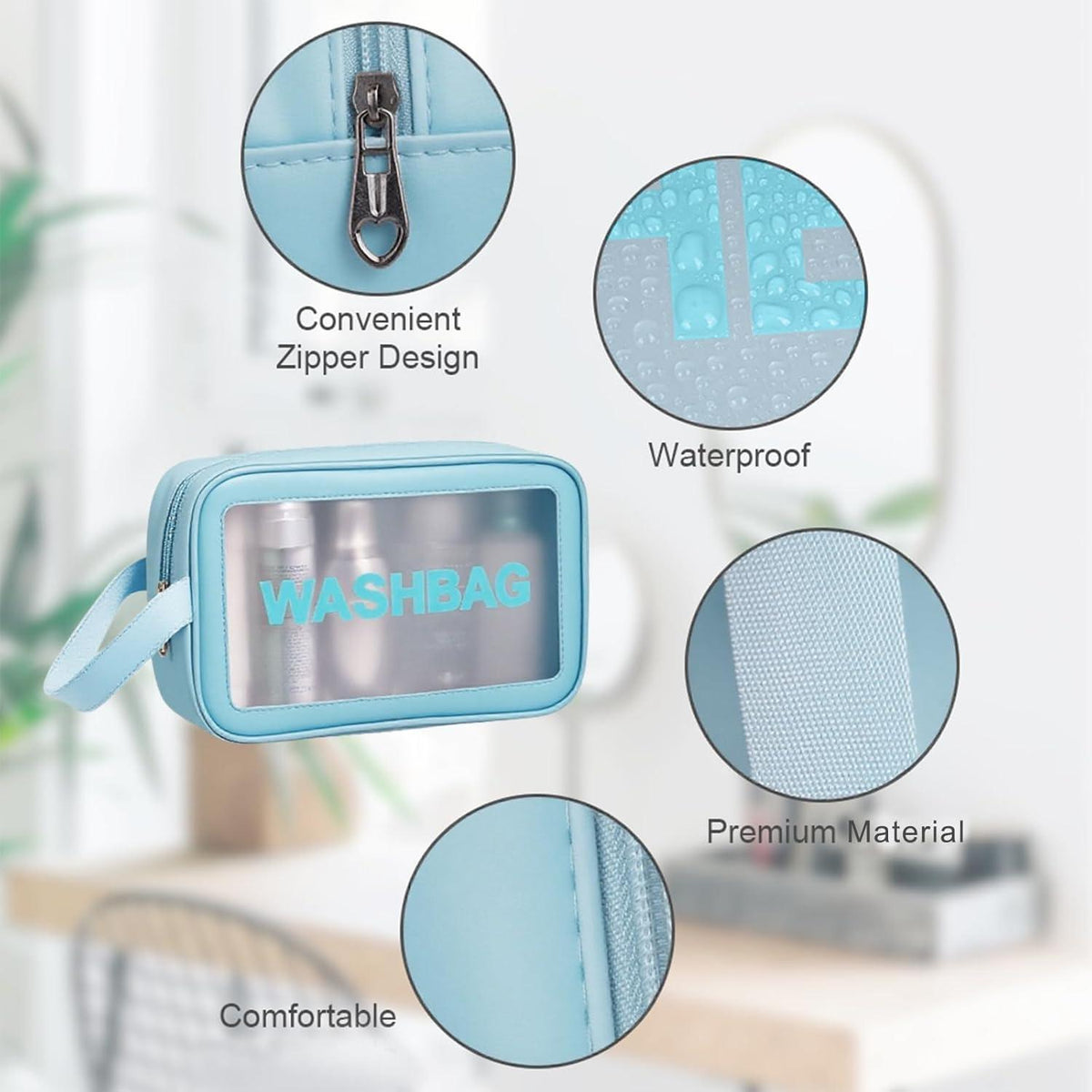 Transparente Kulturbeutel 3er Set, wasserdicht, Reise Organizer Blau