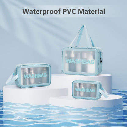 Transparente Kulturbeutel 3er Set, wasserdicht, Reise Organizer Blau