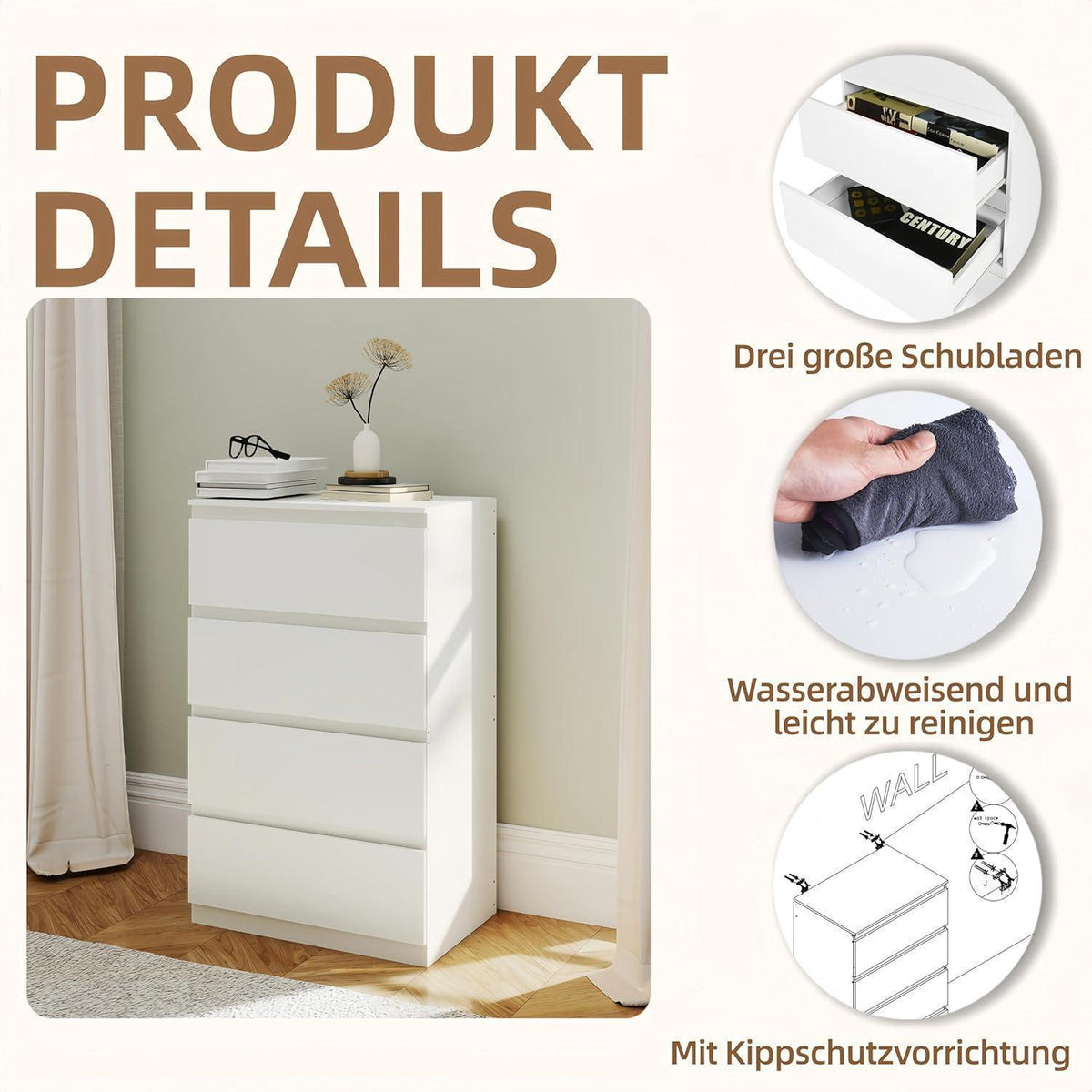 2er-Set Kommoden Weiß mit 1 & 4 Schubladen