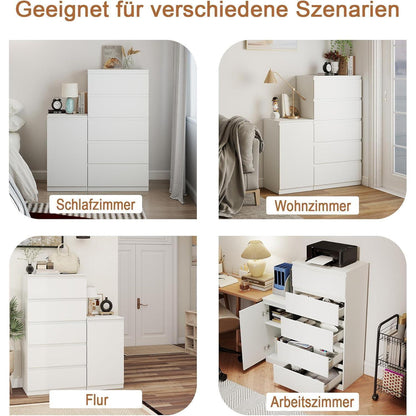 2er-Set Kommoden Weiß mit 0 & 5 Schubladen – Schlafzimmer & Büro