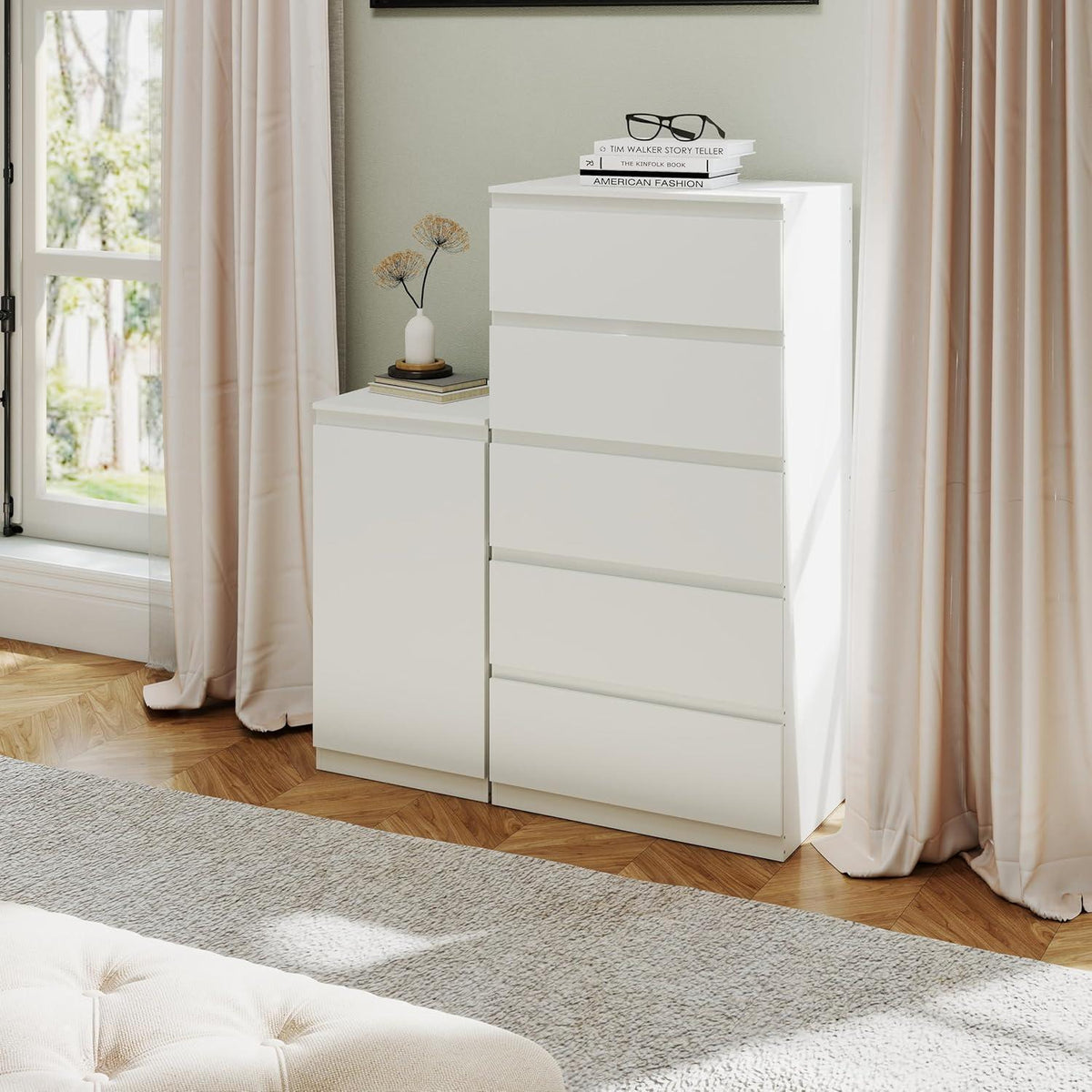 2er-Set Kommoden Weiß mit 0 & 5 Schubladen – Schlafzimmer & Büro