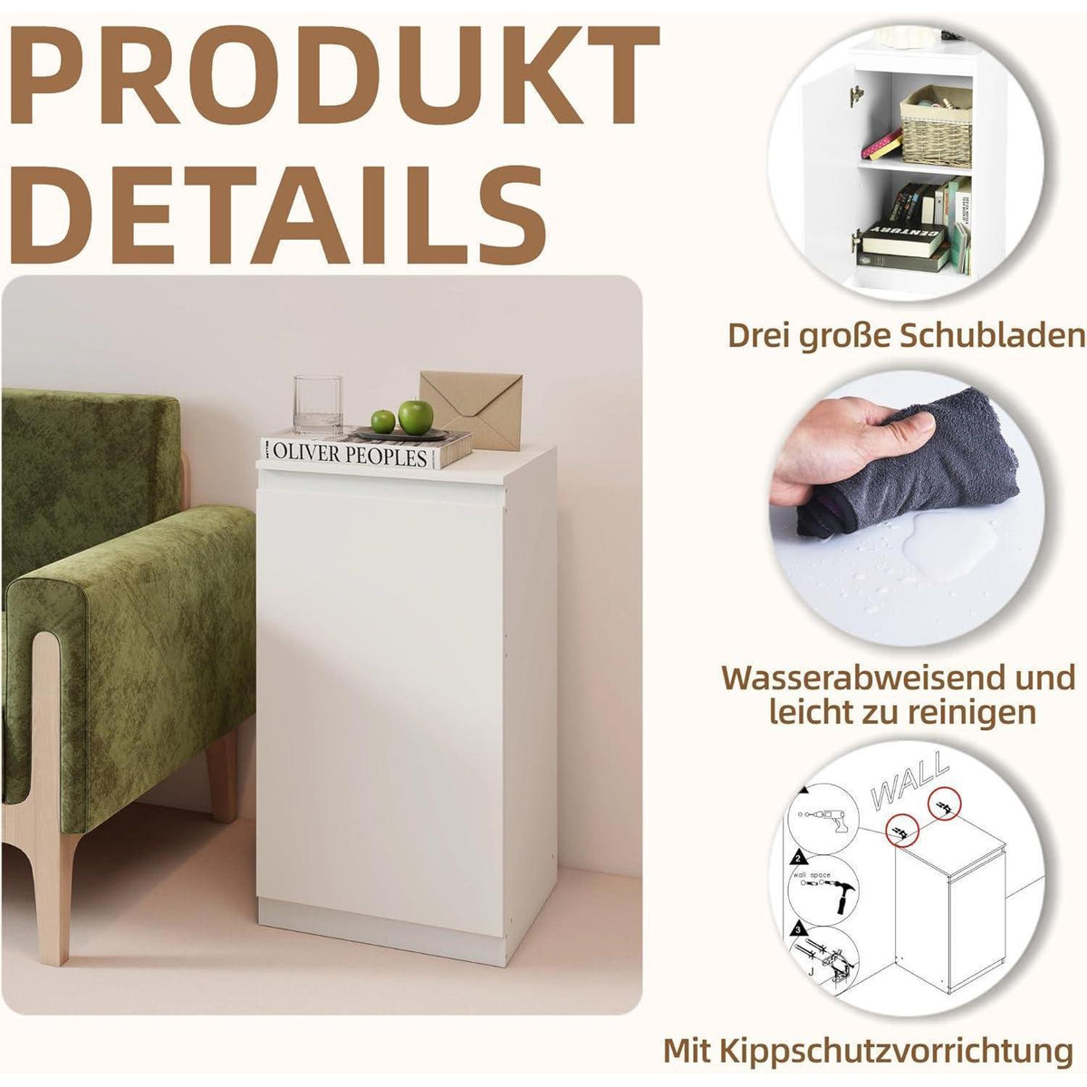 2er-Set Kommoden weiß 40cm – Schlafzimmer, Büro & Flur