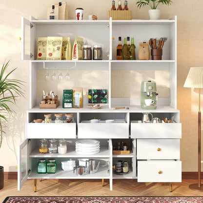 Küchenschrank Hochschrank mit Glastür & Weinregal, Weiß