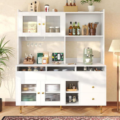 Küchenschrank Hochschrank mit Glastür & Weinregal, Weiß