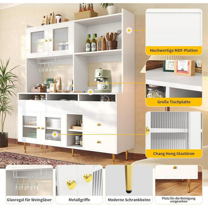 Küchenschrank Hochschrank mit Glastür & Weinregal, Weiß