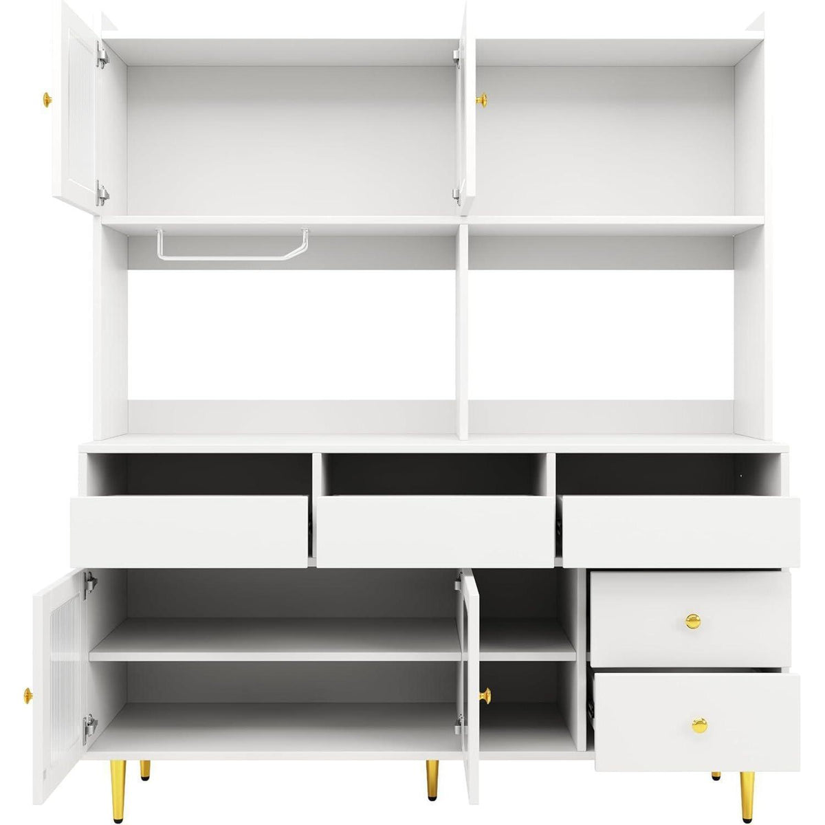 Küchenschrank Hochschrank mit Glastür & Weinregal, Weiß