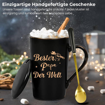 Papa Tasse "Bester Papa der Welt" mit Deckel & Löffel