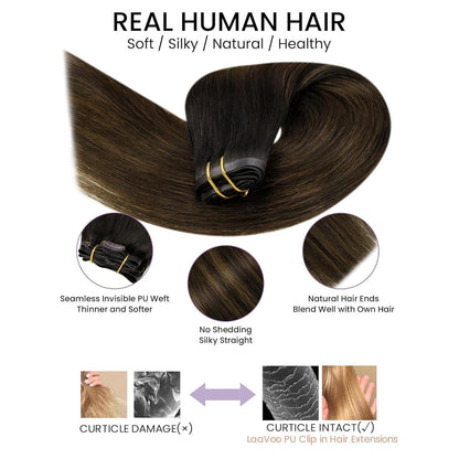 Echthaar Clip-Ins Braun Balayage 50cm – 7er Set