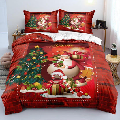 Weihnachts Bettwäsche Set 135x200 Rot Grün 3D 4-teilig