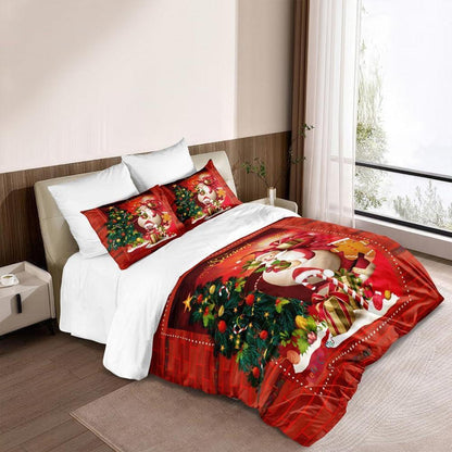 Weihnachts Bettwäsche Set 135x200 Rot Grün 3D 4-teilig