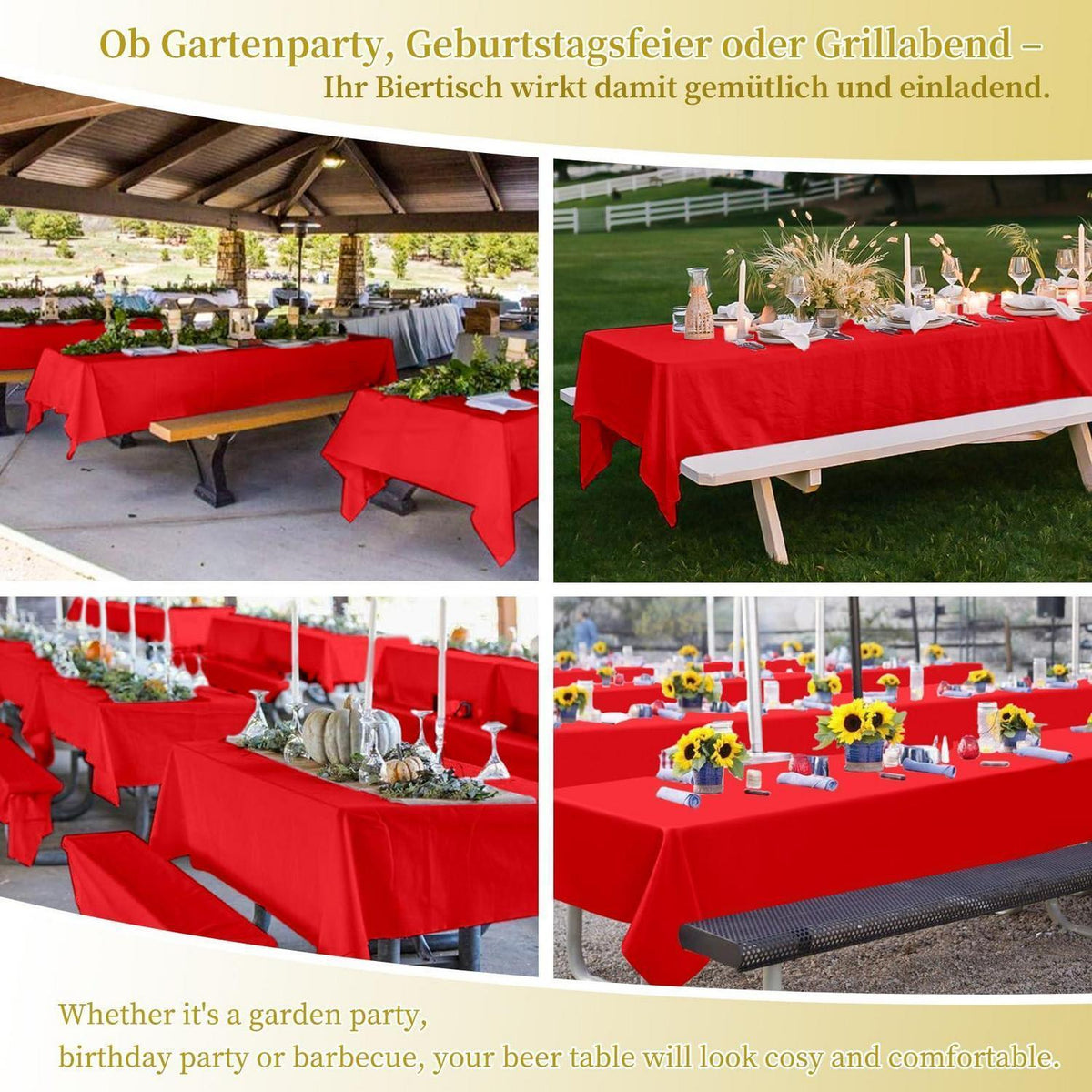 10x Rote Tischdecke für Biertisch (250x100cm) – Waschbar & Robust