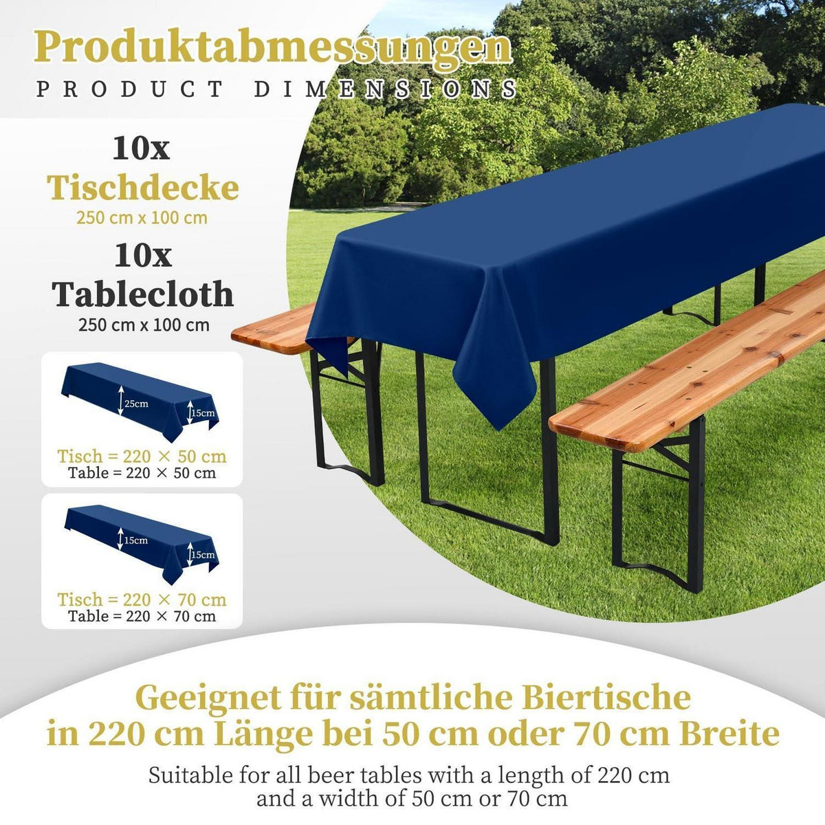 10x Marineblau Tischdecke für Biertisch (100x250cm)