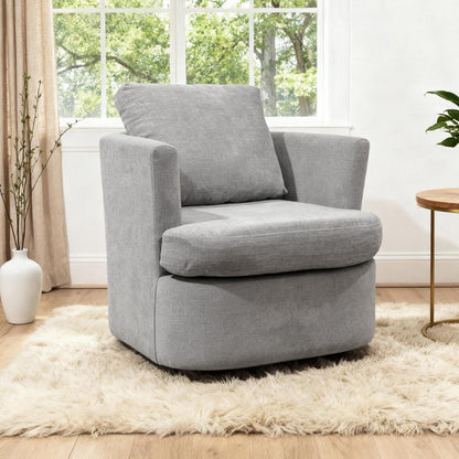 Drehsessel Grau, Chenille Sessel mit Kissen & 360° Funktion