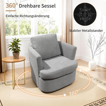 Drehsessel Grau, Chenille Sessel mit Kissen & 360° Funktion