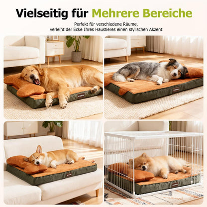Orthopädisches Hundebett mit Memory-Schaum & Kopfkissen, Orange L