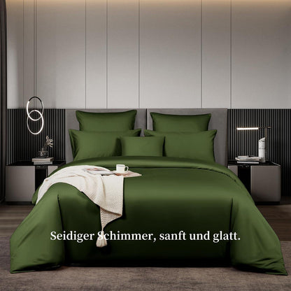 Olivgrüne Bettwäsche Set 220x240 cm Mako Satin Baumwolle
