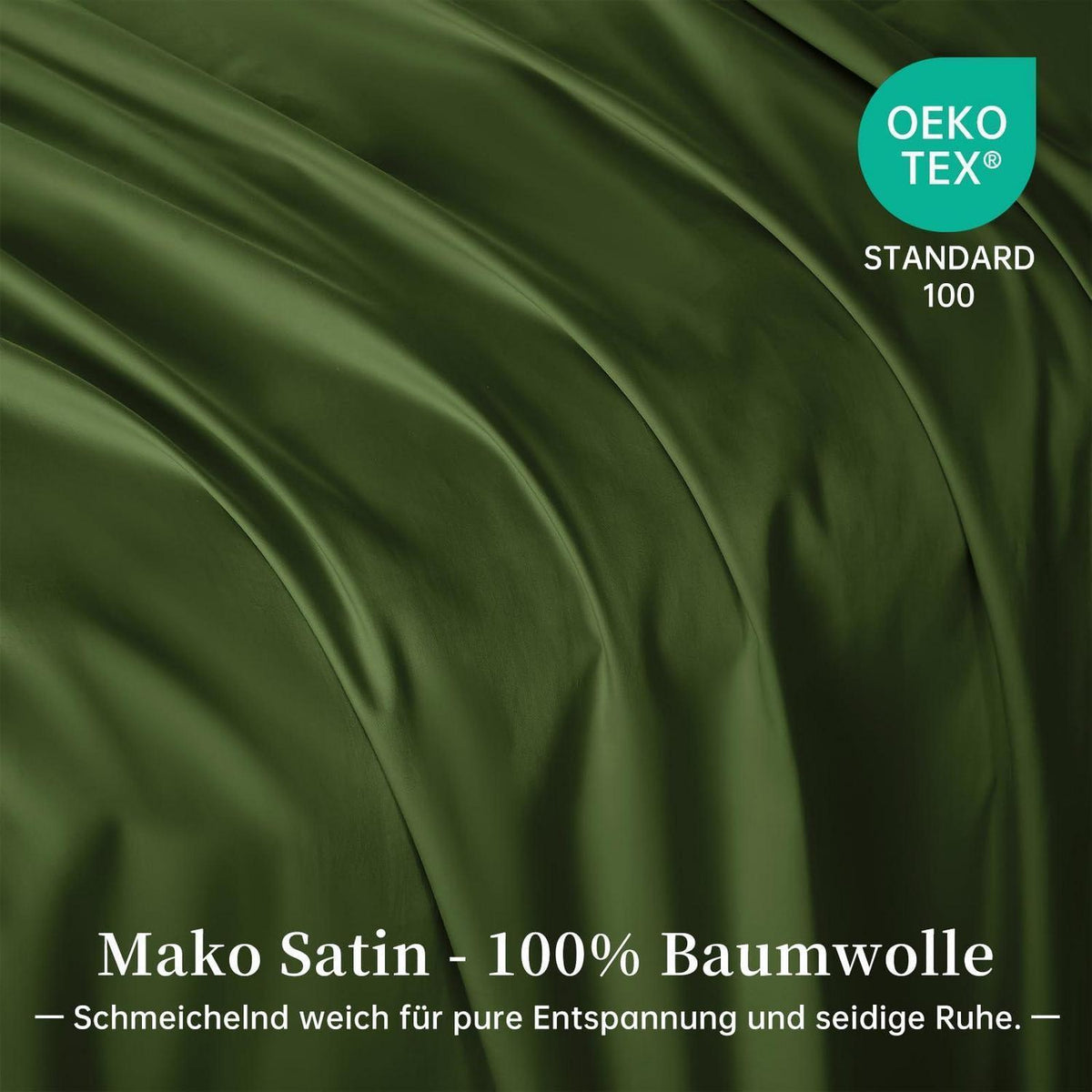 Olivgrüne Bettwäsche Set 220x240 cm Mako Satin Baumwolle