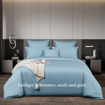 Satin Bettwäsche Set 220x240 cm Baumwolle Blau