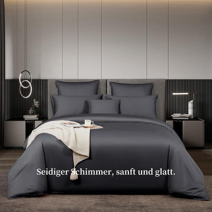 Satin Bettwäsche Set 220x240 Grau – Mako Baumwolle