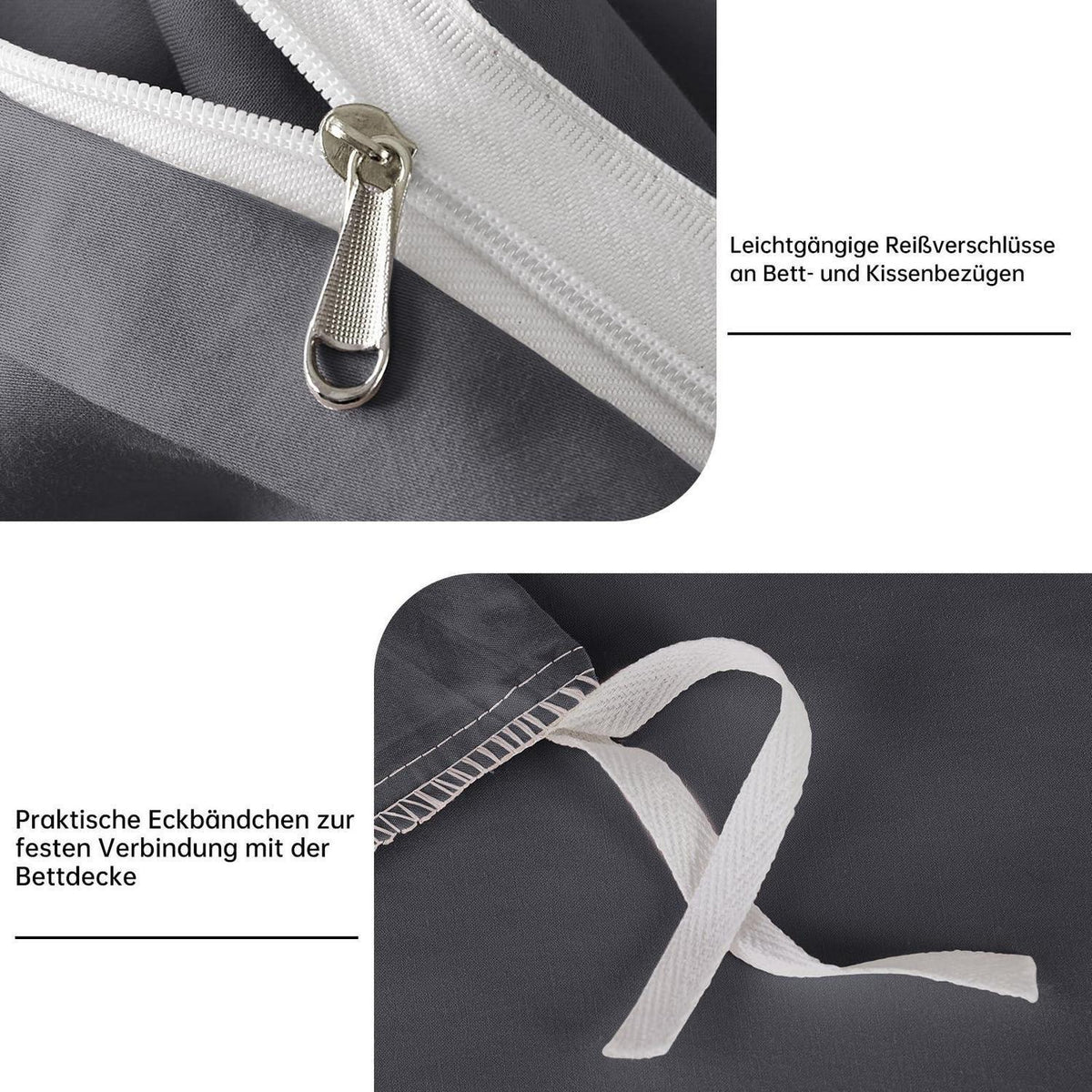Satin Bettwäsche Set 220x240 Grau – Mako Baumwolle