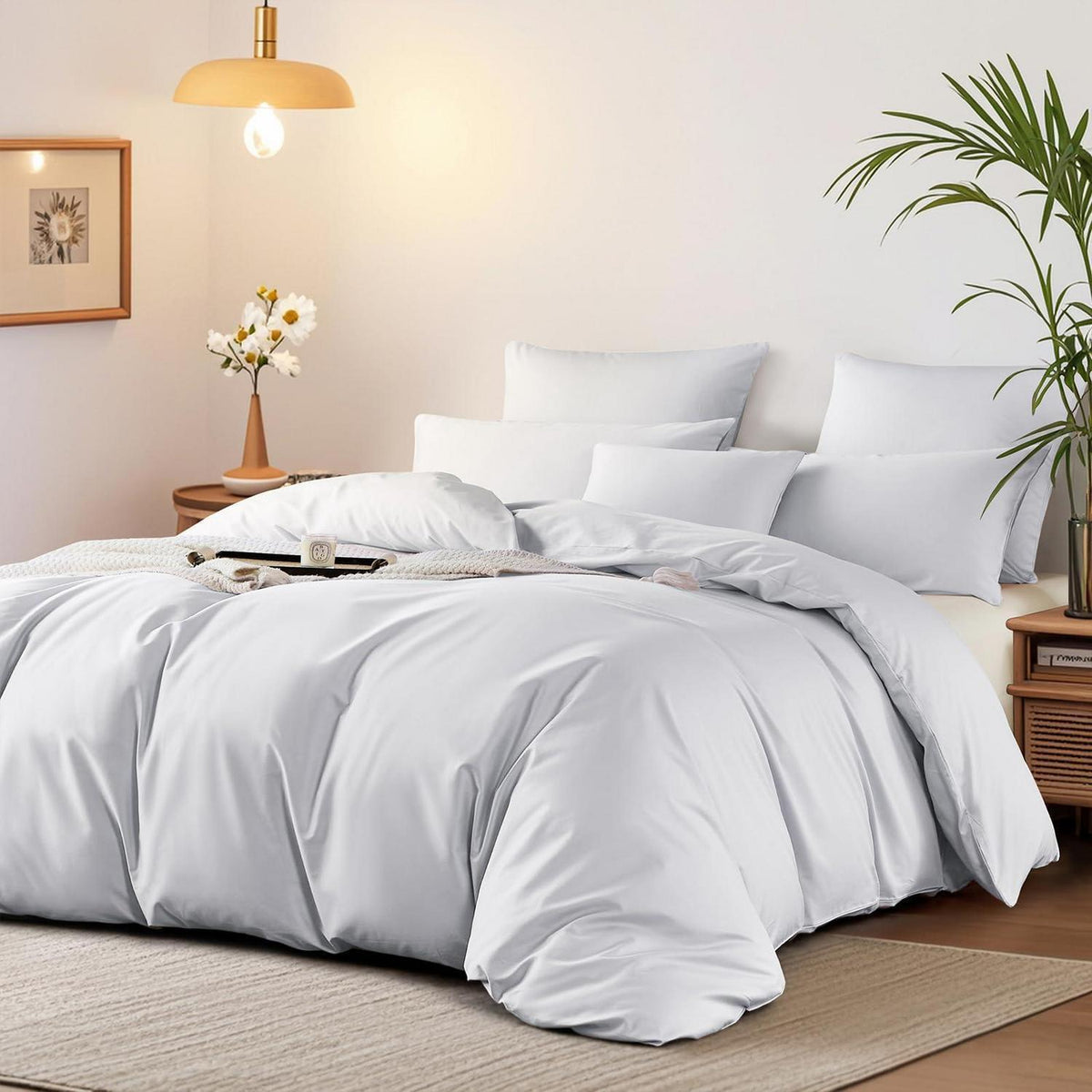 Mako Satin Bettwäsche Set 220x240 cm Weiß Baumwolle