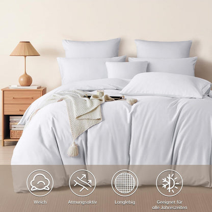 Mako Satin Bettwäsche Set 220x240 cm Weiß Baumwolle