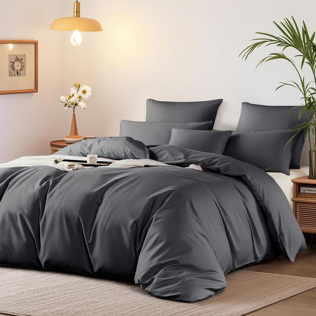 Satin Bettwäsche Set Grau 200x220 cm Baumwolle