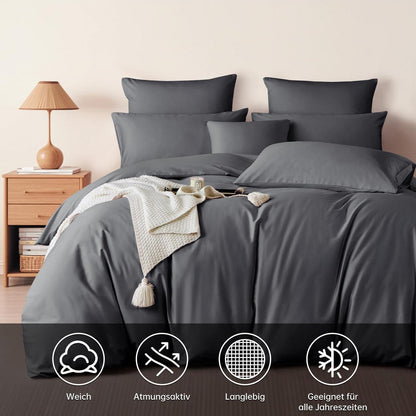 Satin Bettwäsche Set Grau 200x220 cm Baumwolle