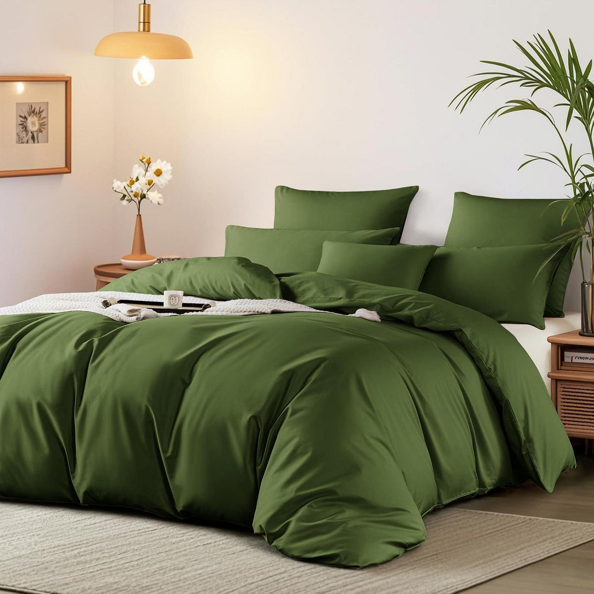 Olivgrüne Bettwäsche Set 200x220 cm Mako Satin Baumwolle