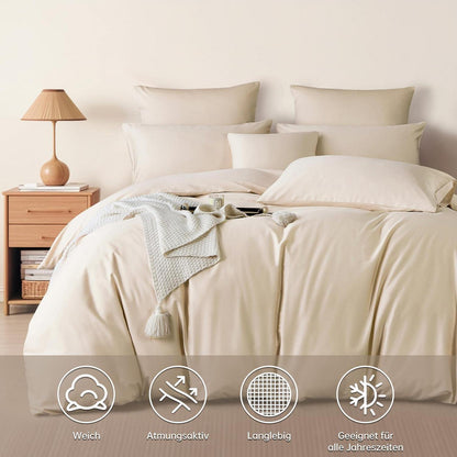Satin Bettwäsche Set 220x240 cm Beige Baumwolle