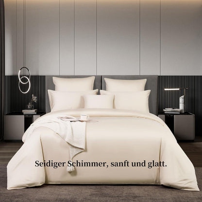 Satin Bettwäsche Set 220x240 cm Beige Baumwolle