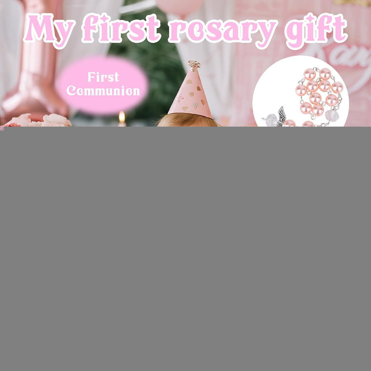 Rosenkranz Taufgeschenk mit Gedenkbox & Engelsflügel-Armband Rosa