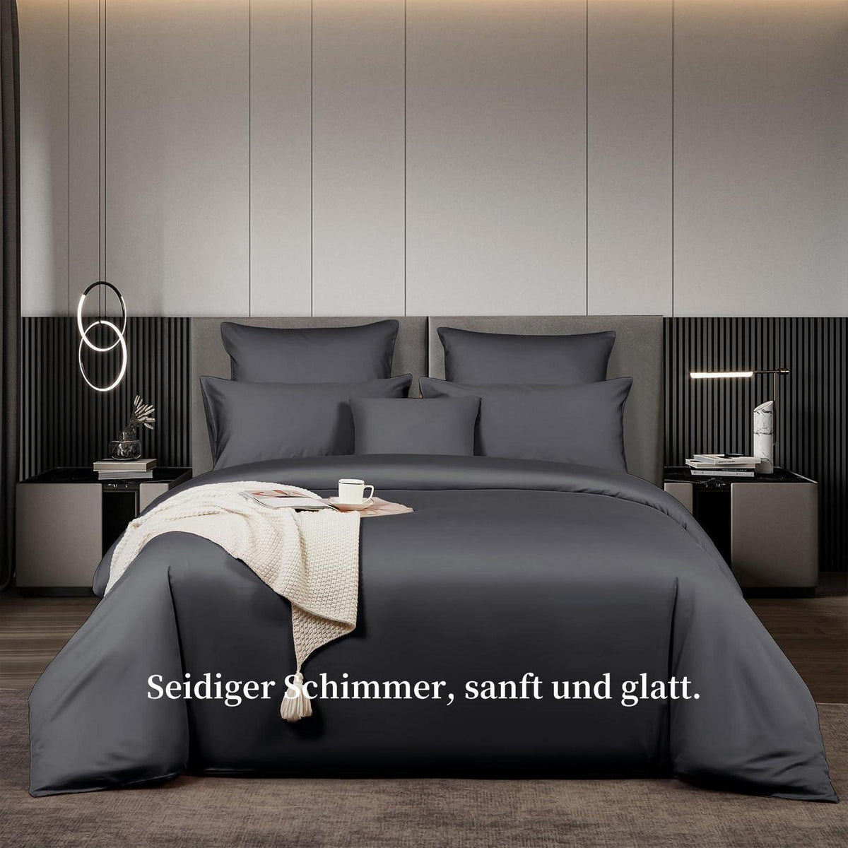 Satin Bettwäsche Set 200x200 Grau – Mako Baumwolle