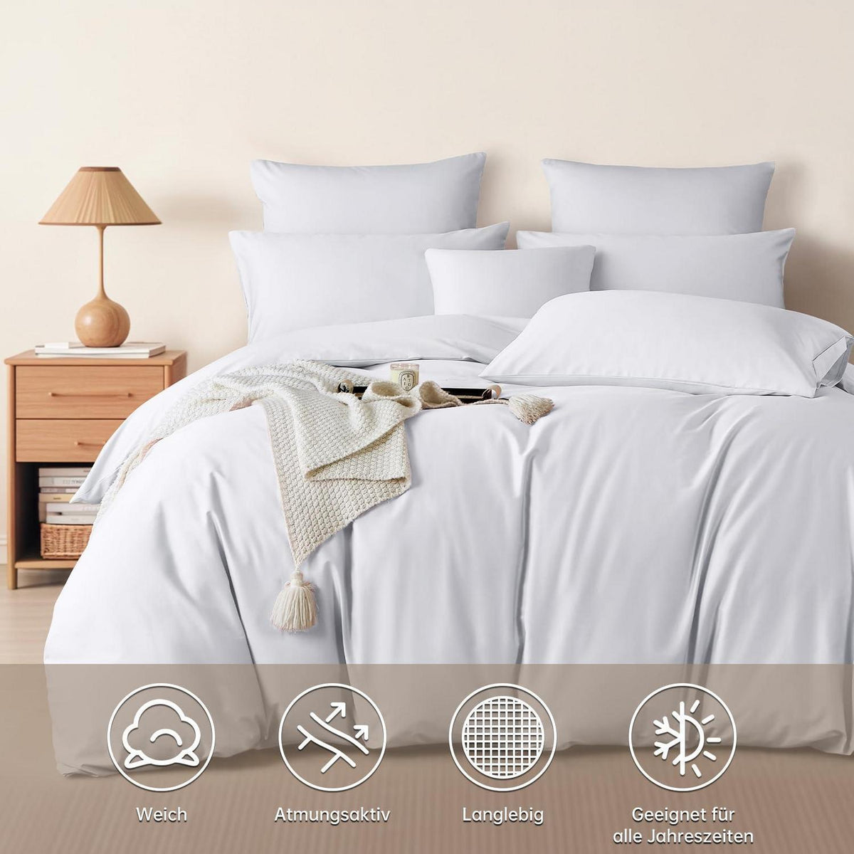 Mako Satin Bettwäsche Set 200x200 cm Weiß Baumwolle