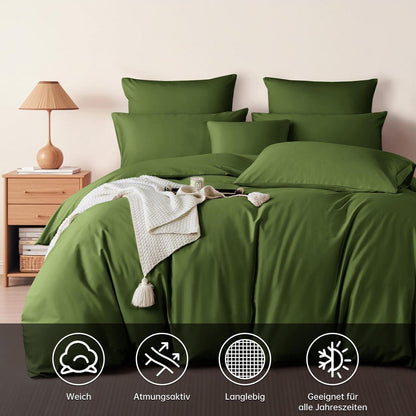 Olivgrüne Bettwäsche Set 200x200 cm Mako Satin Baumwolle