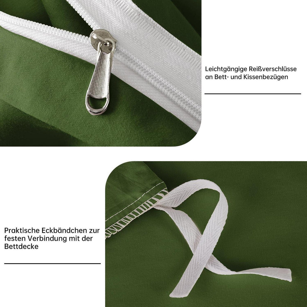 Olivgrüne Bettwäsche Set 200x200 cm Mako Satin Baumwolle
