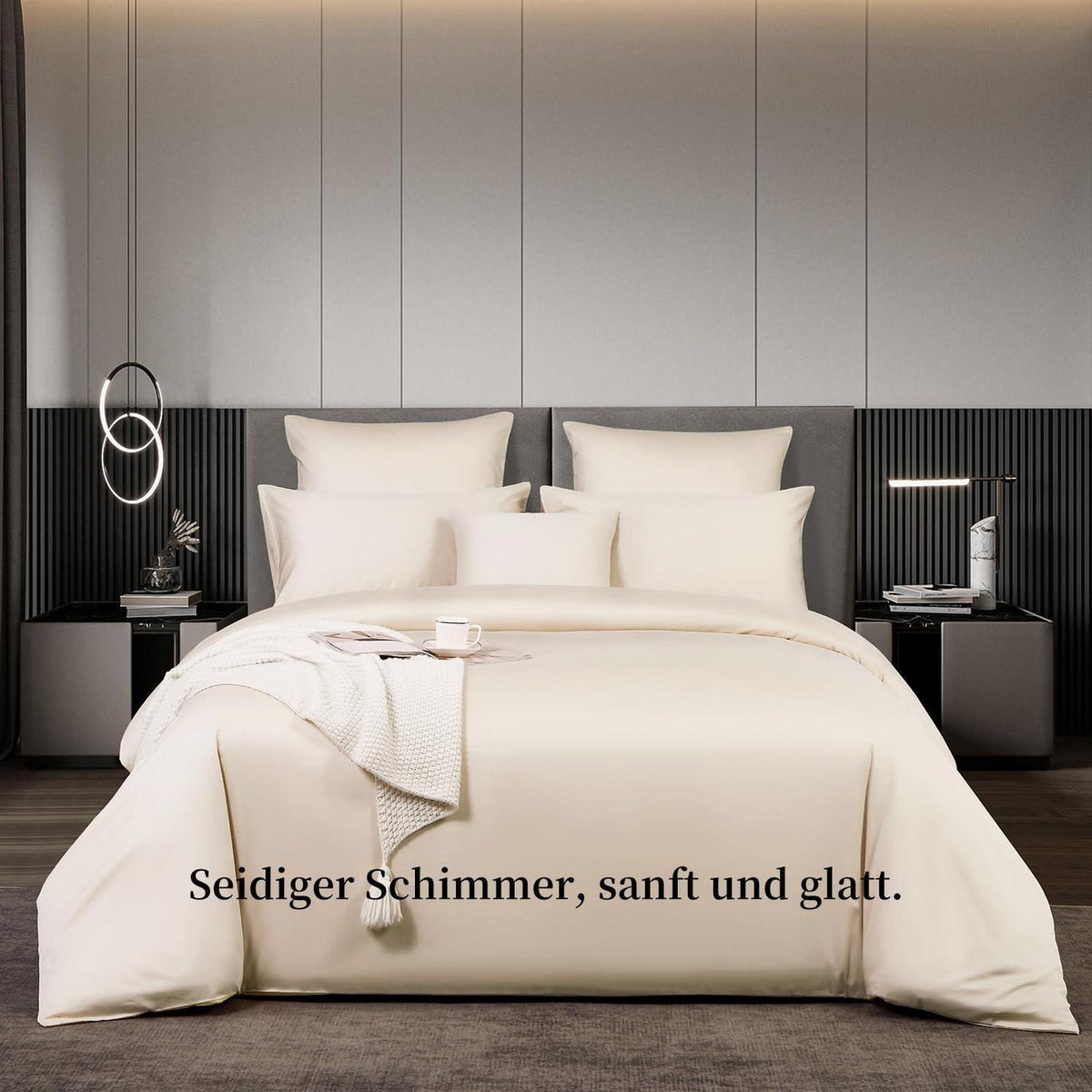 Satin Bettwäsche Set 200x200 cm Beige Baumwolle