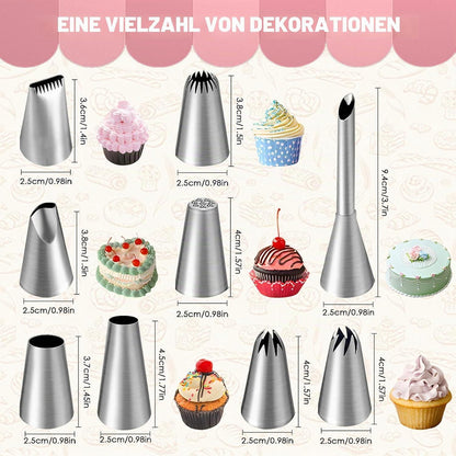 Spritzbeutel Set Edelstahl | 9 Düsen für Kuchen & Desserts