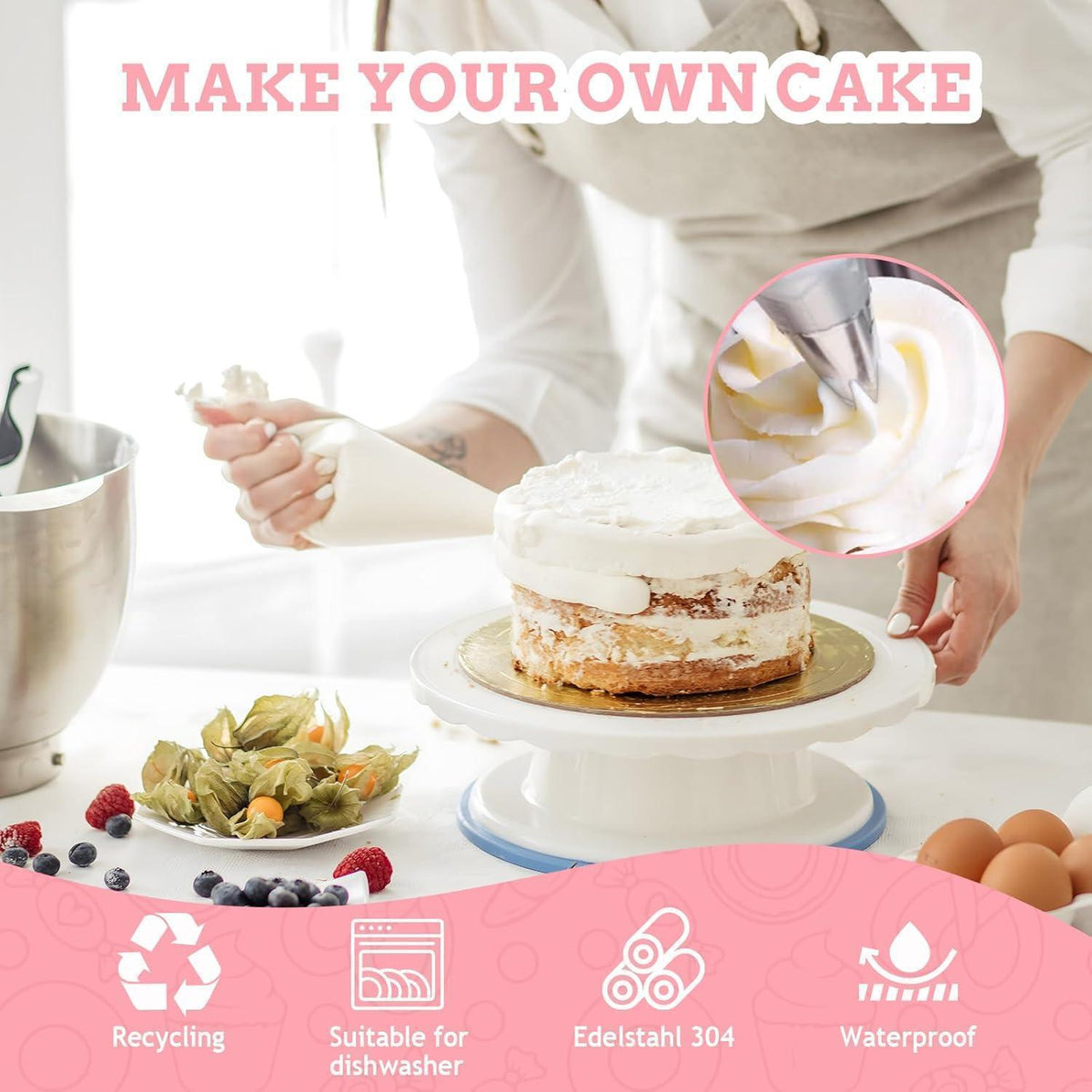 Spritzbeutel Set Edelstahl | 9 Düsen für Kuchen & Desserts