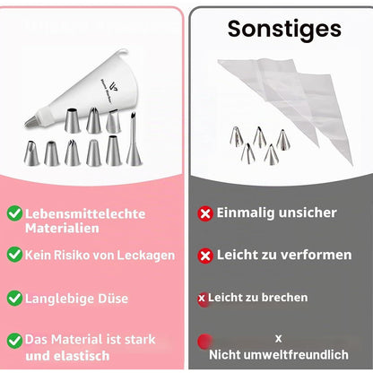 Spritzbeutel Set Edelstahl | 9 Düsen für Kuchen & Desserts