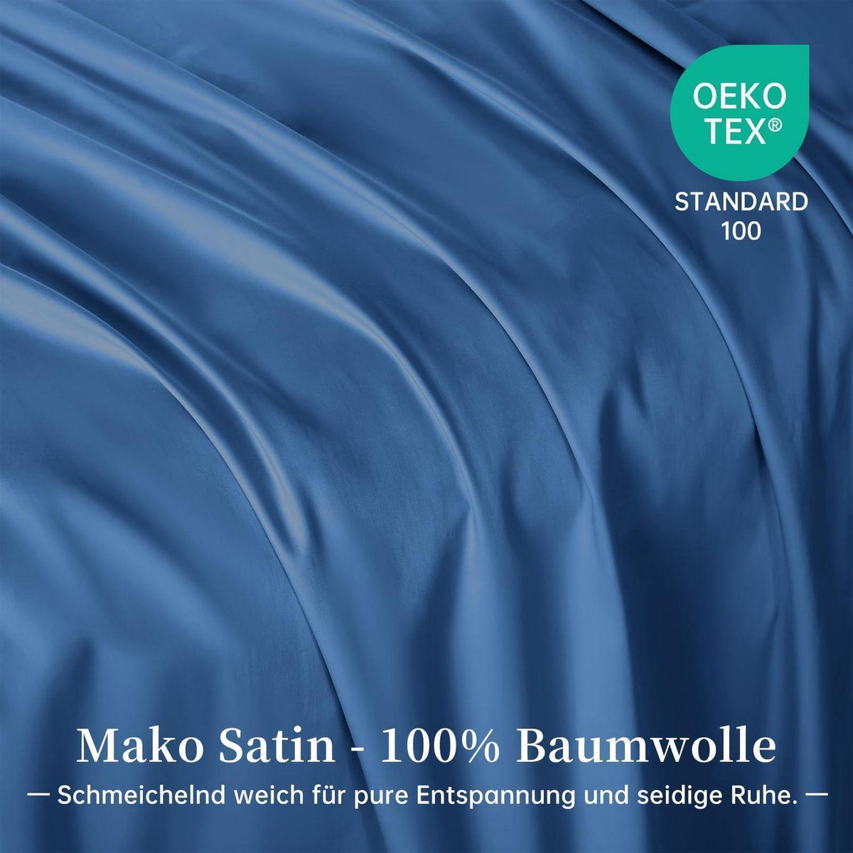 Satin Bettwäsche Set 200x200 cm Blau Mako Baumwolle