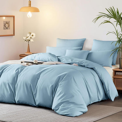 Satin Bettwäsche Set 200x200 cm Baumwolle Blau