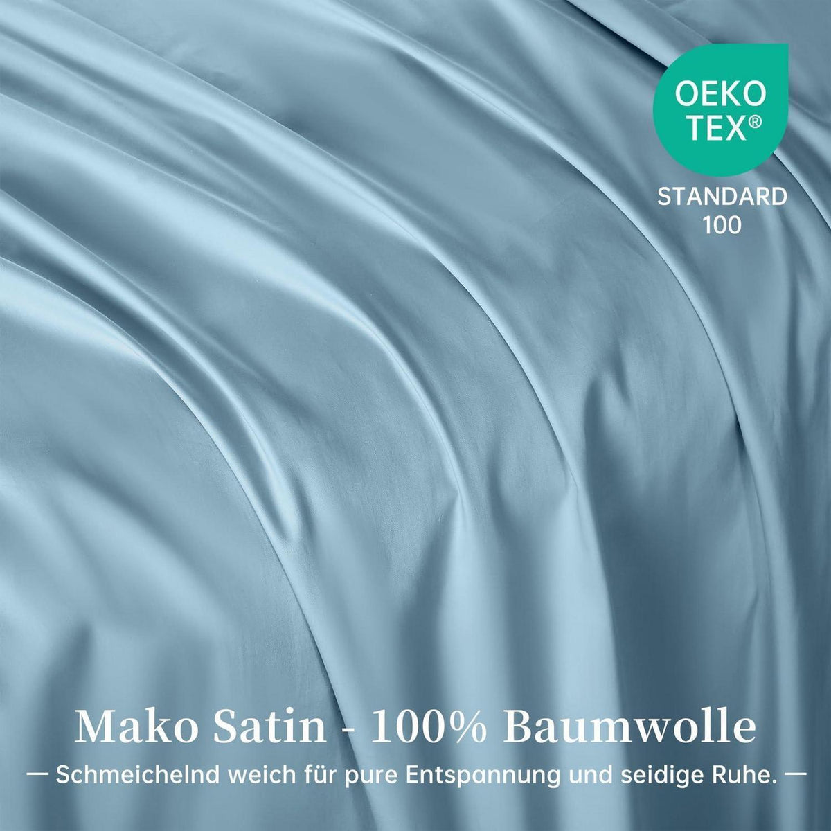 Satin Bettwäsche Set 200x200 cm Baumwolle Blau
