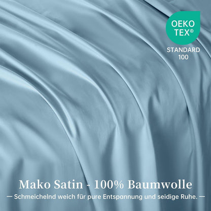 Satin Bettwäsche Set 200x200 cm Baumwolle Blau