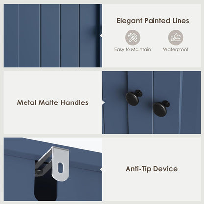 Hochschrank Badezimmerschrank mit Schubladen & Ablageflächen Blau