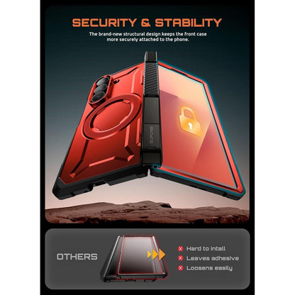 Hülle mit Ständer für Samsung Galaxy Z Fold 7, MagSafe, Displayschutz, Rot