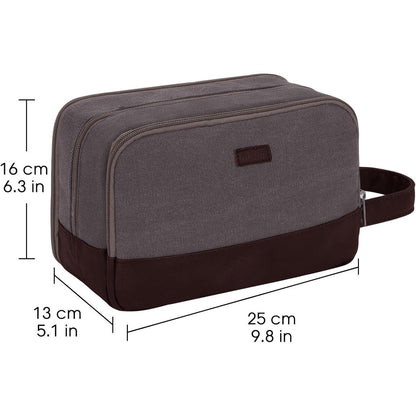Kulturtasche Herren aus Canvas in Lederoptik, wasserabweisend, Taupe