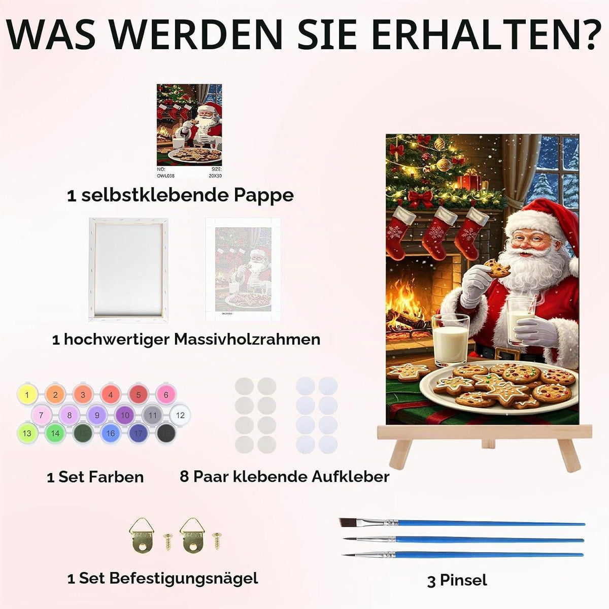 Weihnachtsmann Malen nach Zahlen mit Rahmen – DIY Leinwand Set