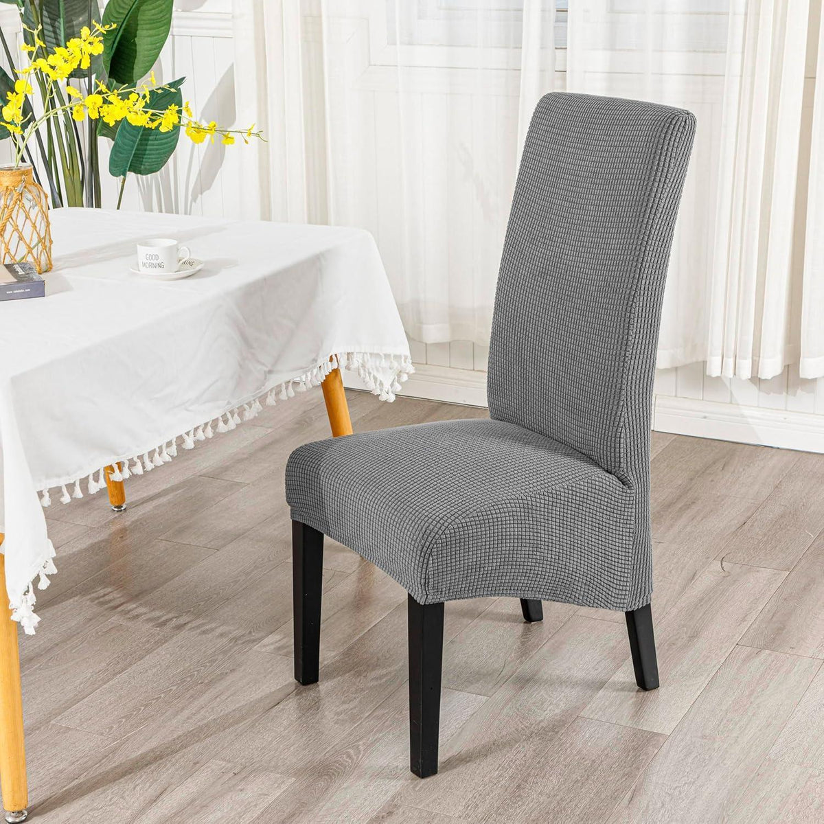 Stretch Stuhlbezüge Grau 4 Stück – XL Esszimmerstuhl Hussen