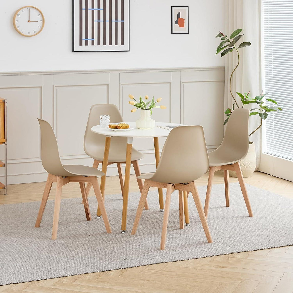 8 Esszimmerstühle mit Buchenholzbeinen – Khaki